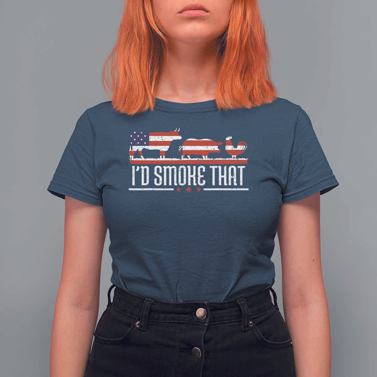 BBQ T Shirt For Women 4th July I'd Smoke That Patriot Barbeque Cook Chef - Wonder Print Shop