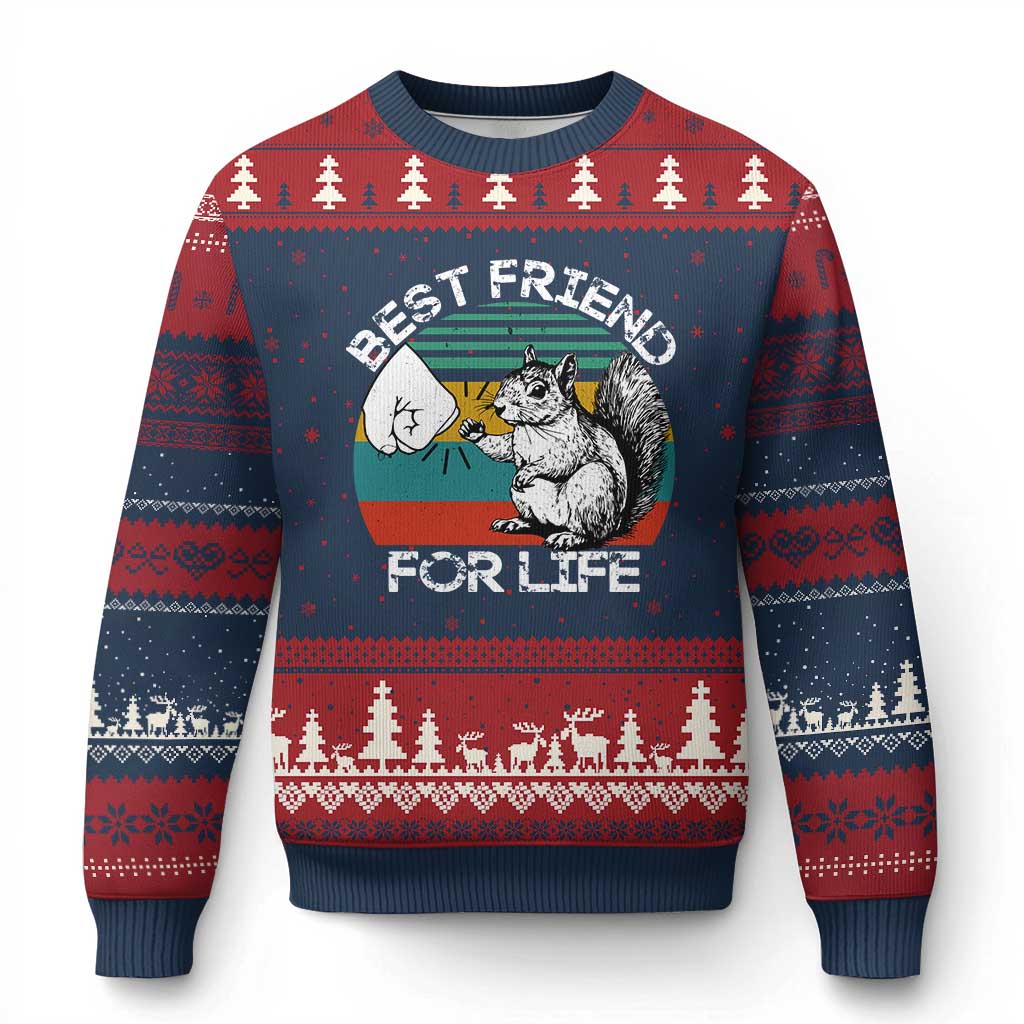 Squirrel Lover Ugly Christmas Sweater Funny Vintage Squirrel Gift Best Friend For Life