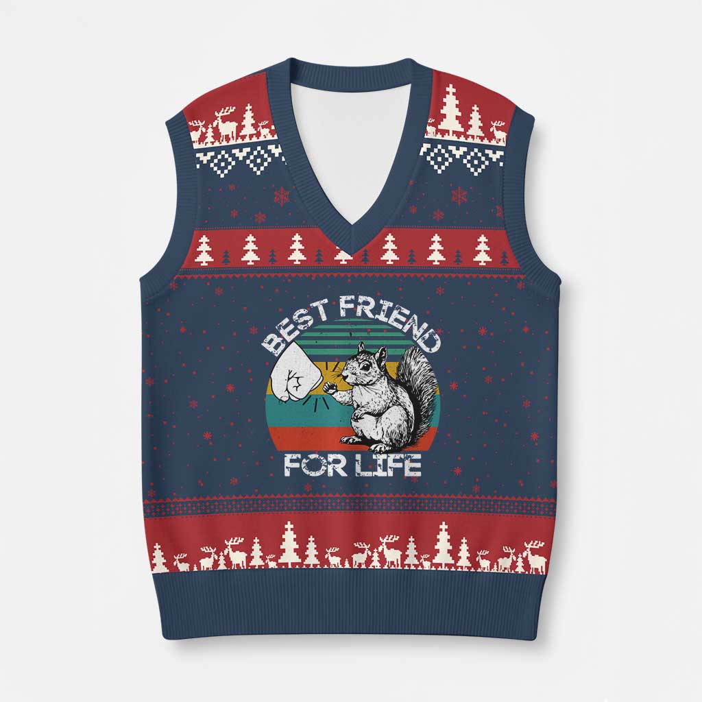 Squirrel Lover V-Neck Knit Sweater Vest Funny Vintage Squirrel Gift Best Friend For Life
