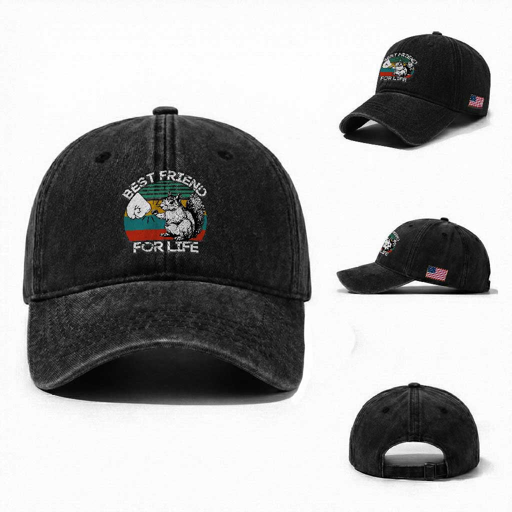Squirrel Lover Washed Cotton Baseball Cap Funny Vintage Squirrel Gift Best Friend For Life