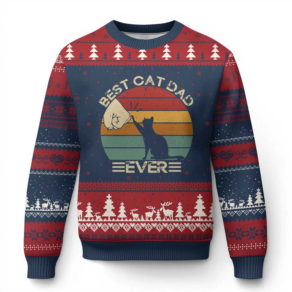 Best Cat Dad Ever Ugly Christmas Sweater Funny Cat Lover Gift Fathers Day - Wonder Print Shop