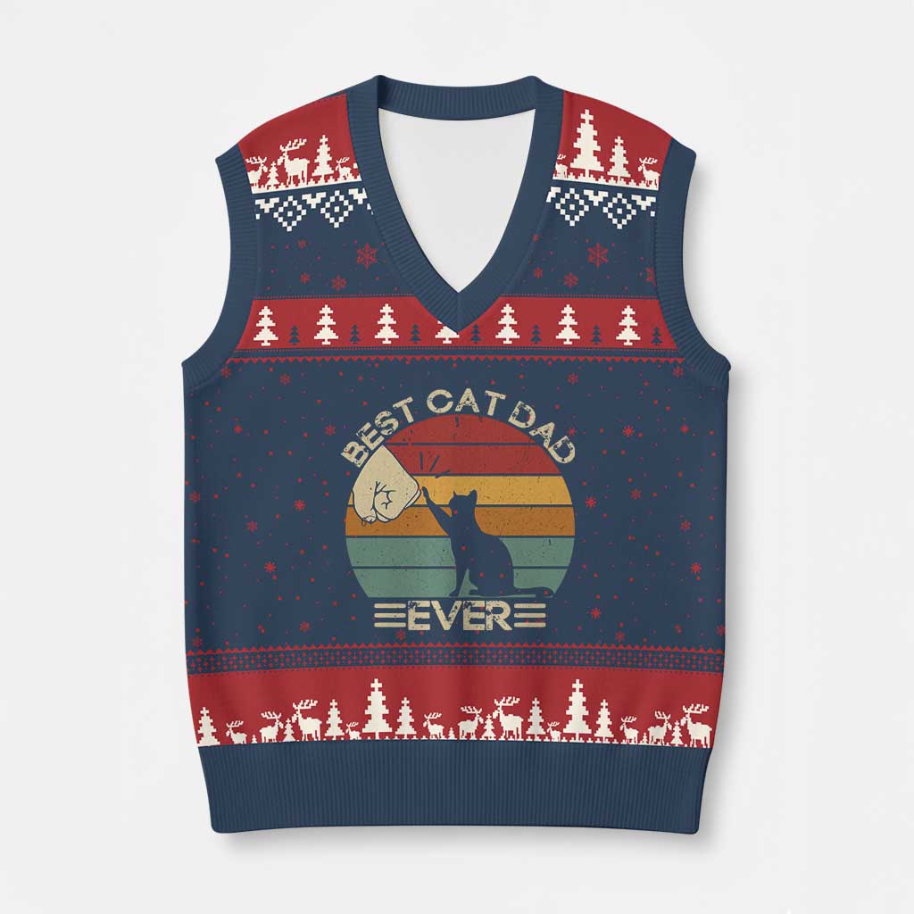 Best Cat Dad Ever V-Neck Knit Sweater Vest Funny Cat Lover Gift Fathers Day - Wonder Print Shop