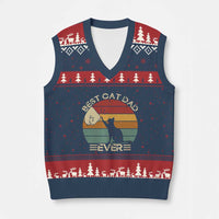 Best Cat Dad Ever V-Neck Knit Sweater Vest Funny Cat Lover Gift Fathers Day - Wonder Print Shop