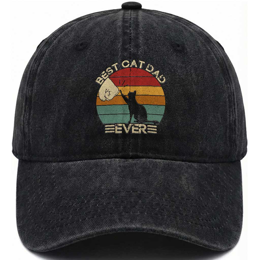 Best Cat Dad Ever Washed Cotton Baseball Cap Funny Cat Lover Gift Fathers Day