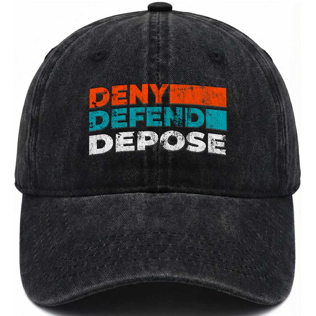 Deny Defend Depose Washed Cotton Baseball Cap Vintage Retro