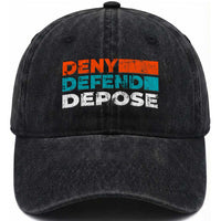 Deny Defend Depose Washed Cotton Baseball Cap Vintage Retro