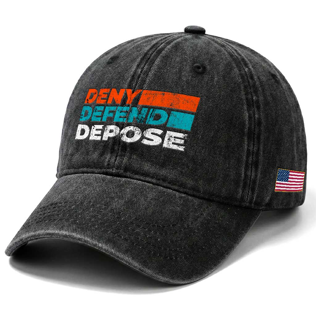 Deny Defend Depose Washed Cotton Baseball Cap Vintage Retro