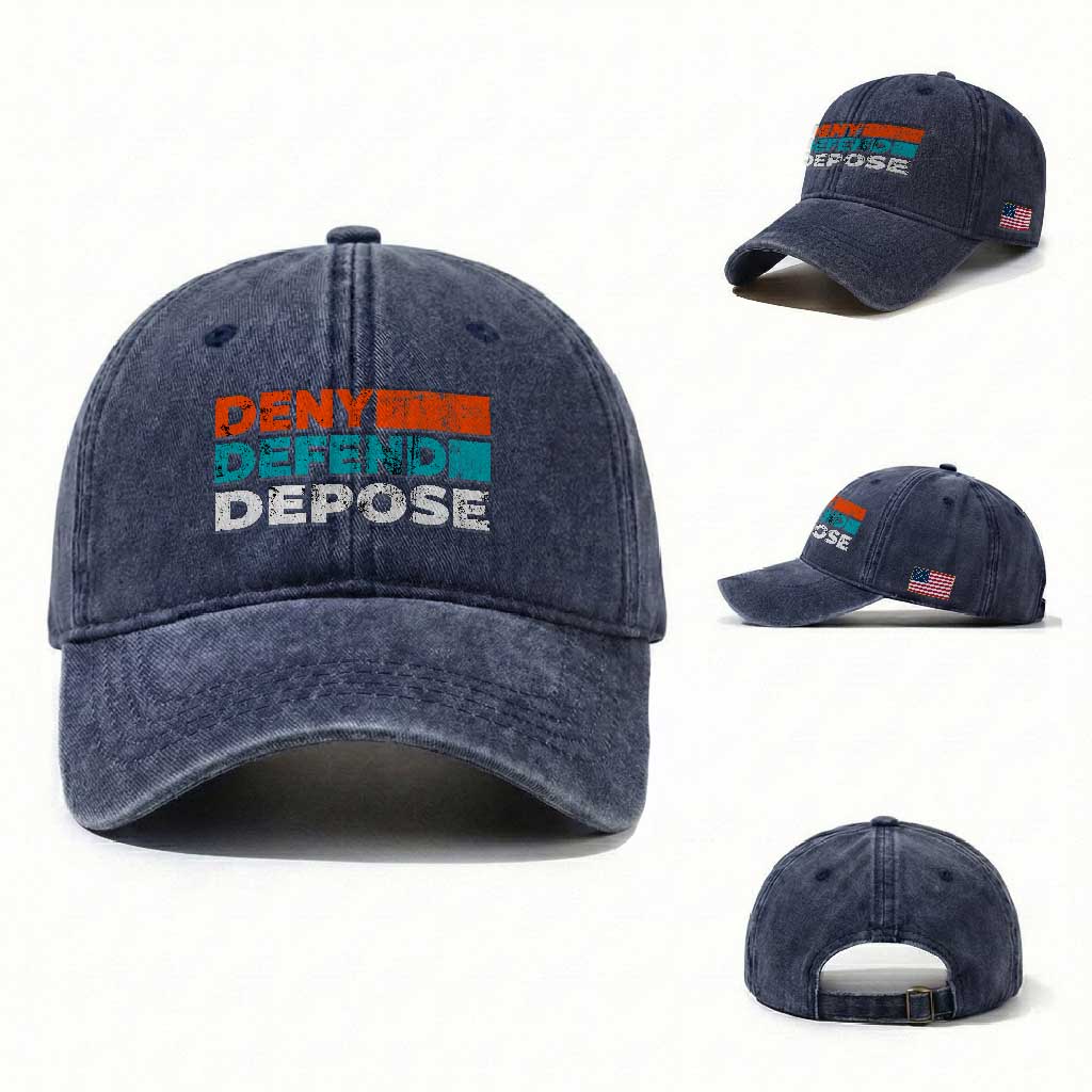 Deny Defend Depose Washed Cotton Baseball Cap Vintage Retro