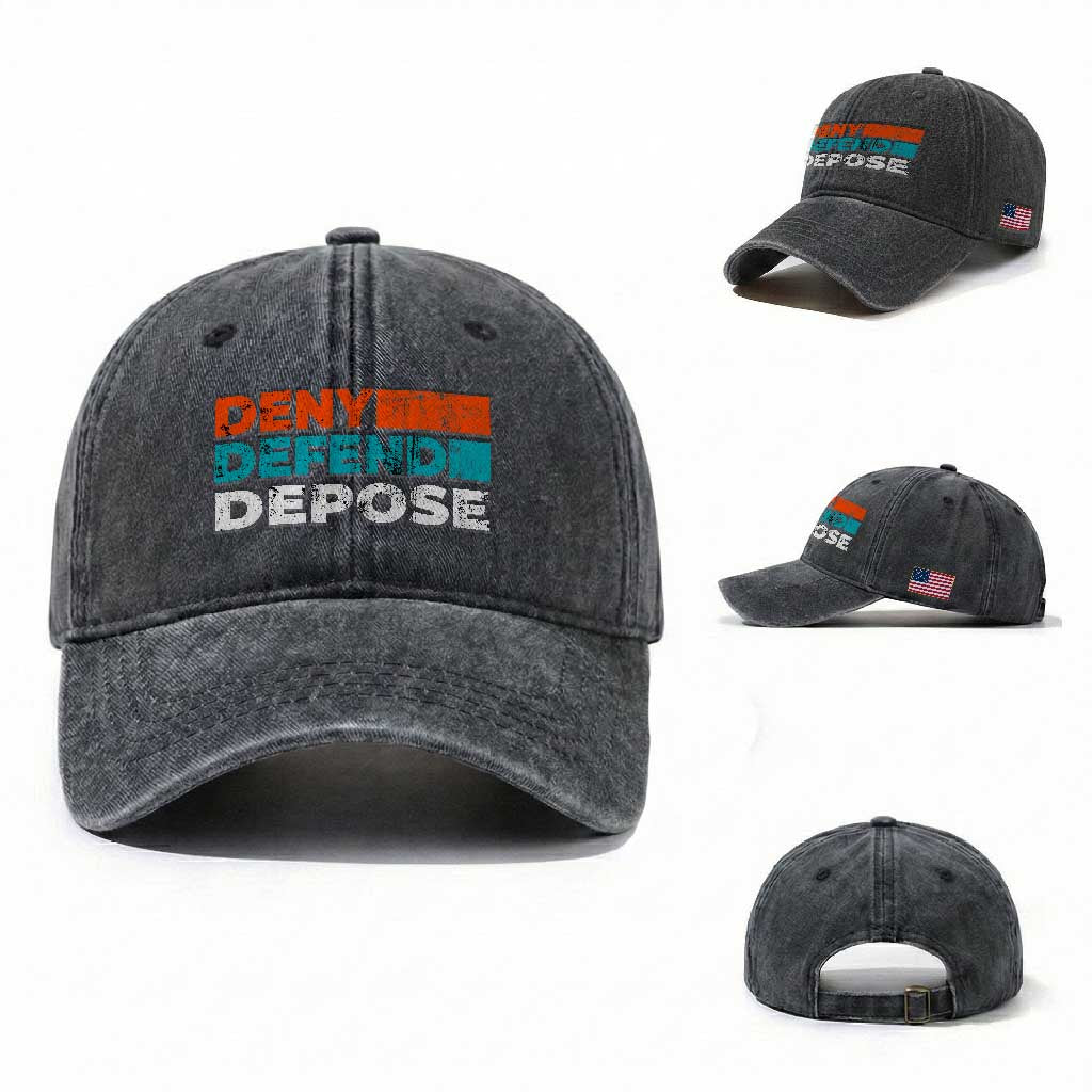 Deny Defend Depose Washed Cotton Baseball Cap Vintage Retro