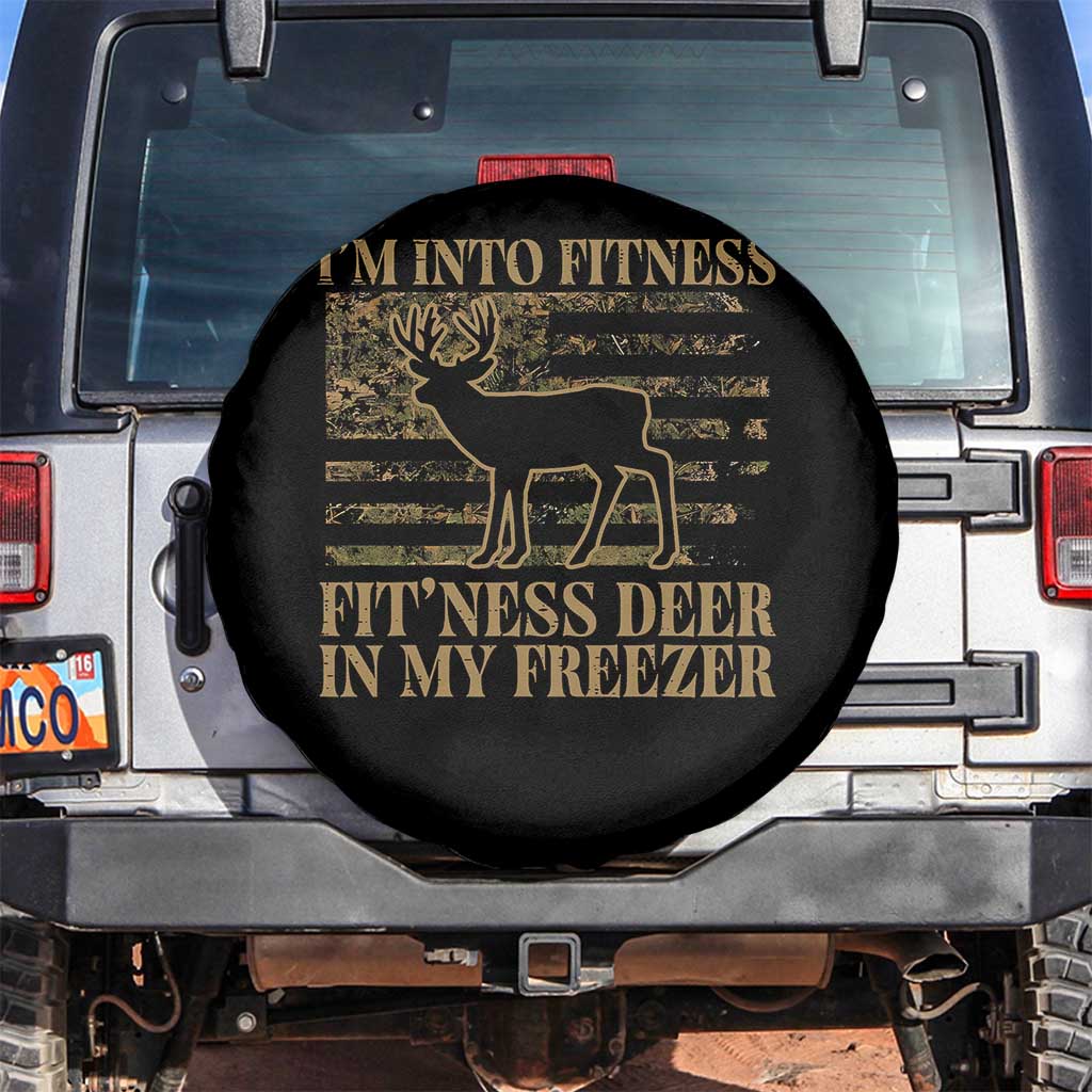 Deer Hunting Spare Tire Cover Im Into Fitness Fit Ness Deer Freezer Camo American Flag - Wonder Print Shop