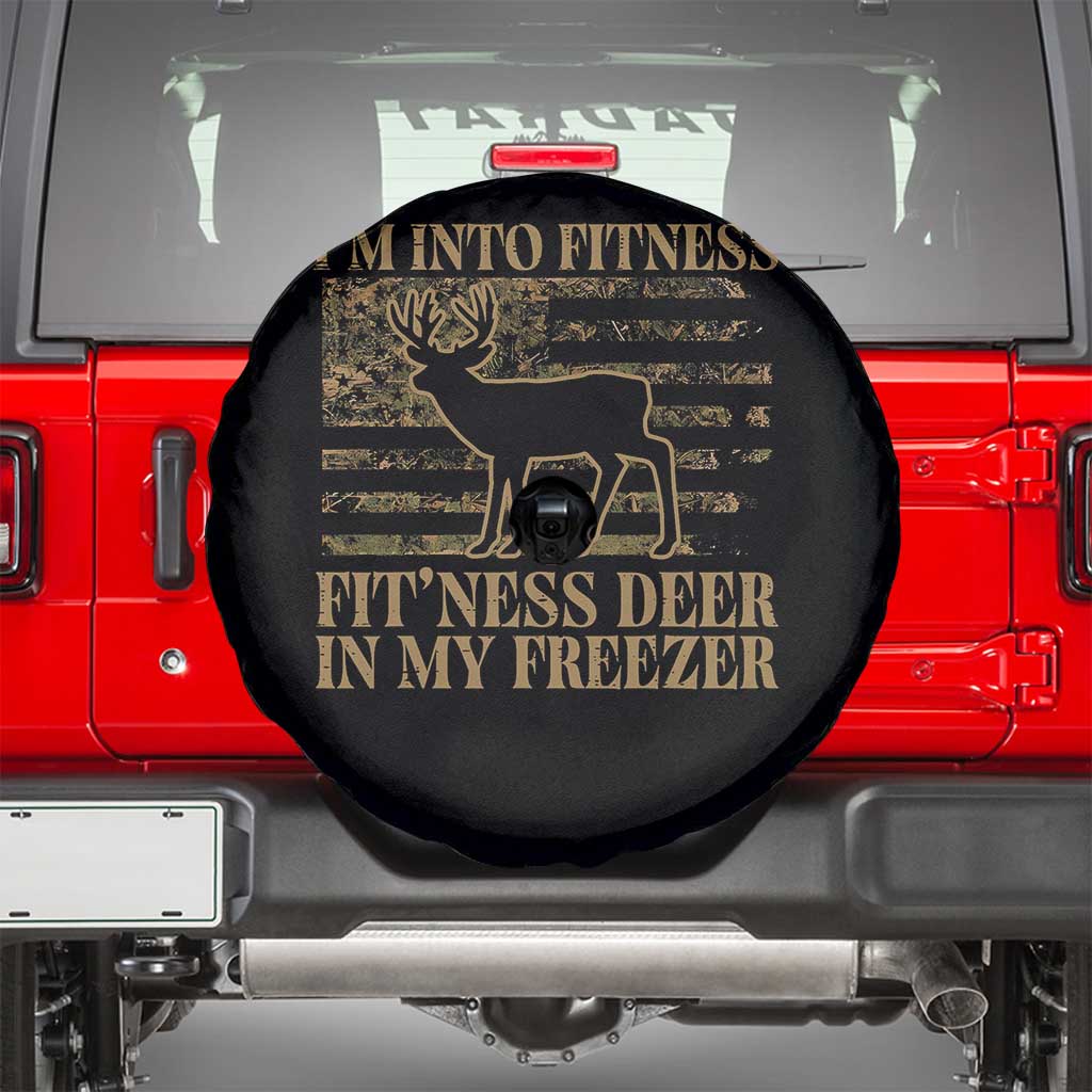 Deer Hunting Spare Tire Cover Im Into Fitness Fit Ness Deer Freezer Camo American Flag - Wonder Print Shop