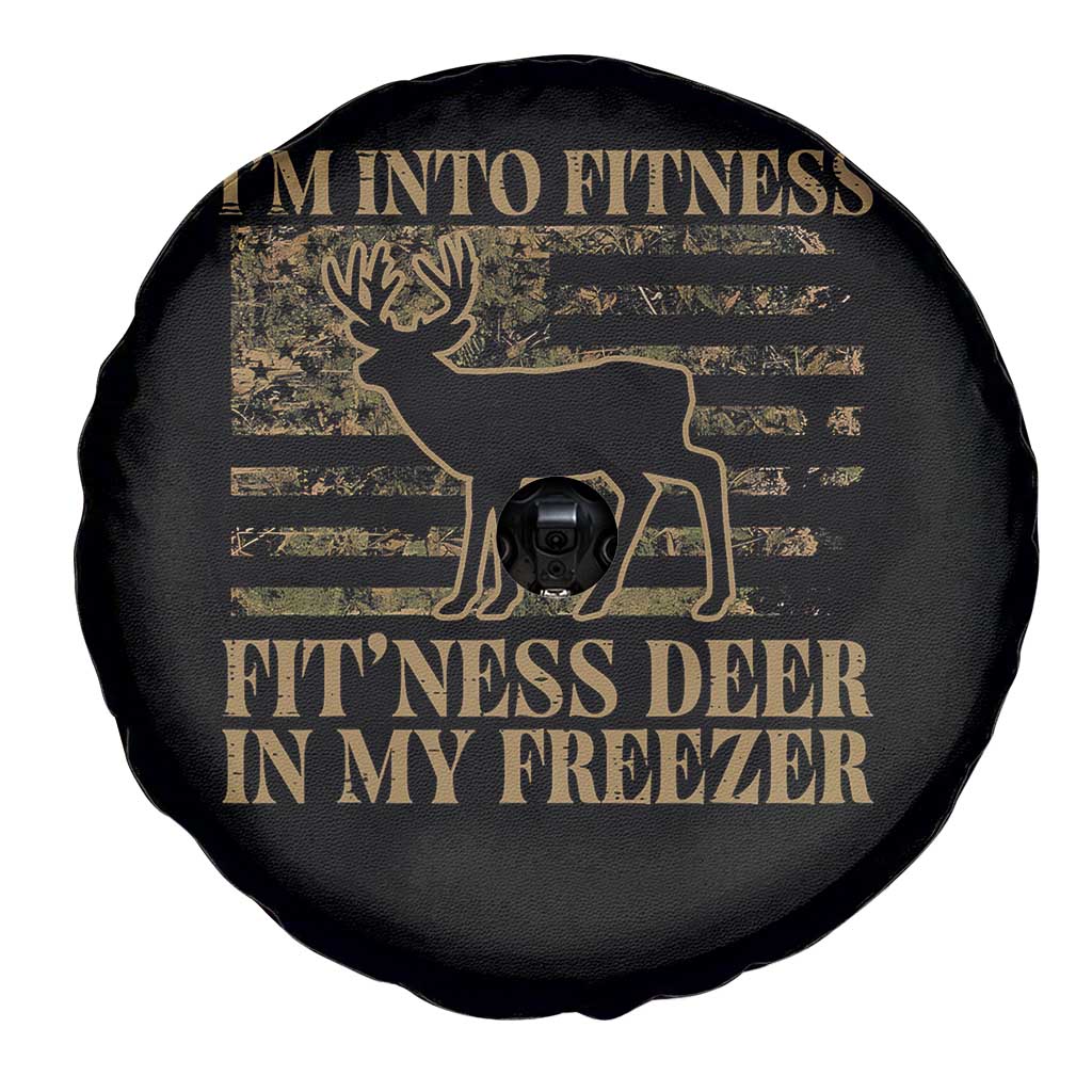 Deer Hunting Spare Tire Cover Im Into Fitness Fit Ness Deer Freezer Camo American Flag - Wonder Print Shop