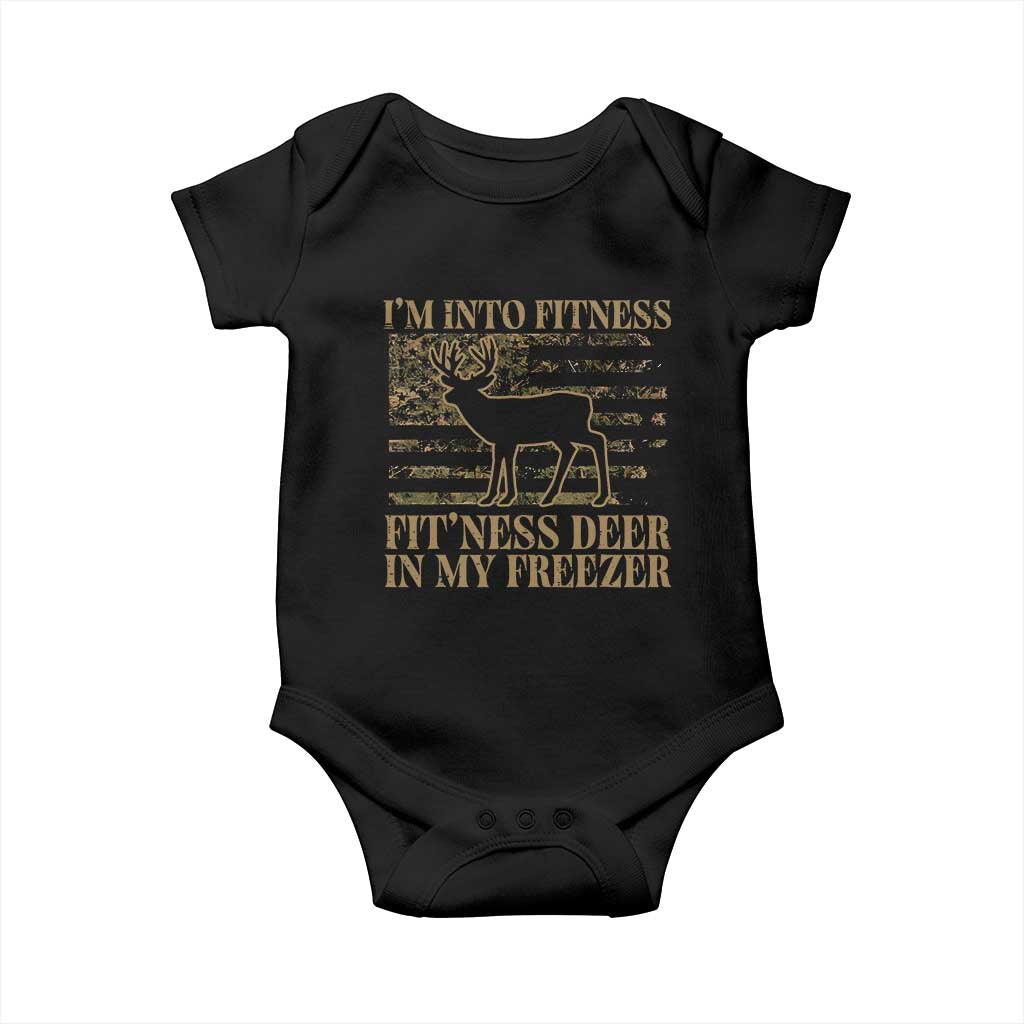 Deer Hunting Baby Onesie Im Into Fitness Fit Ness Deer Freezer Camo American Flag - Wonder Print Shop