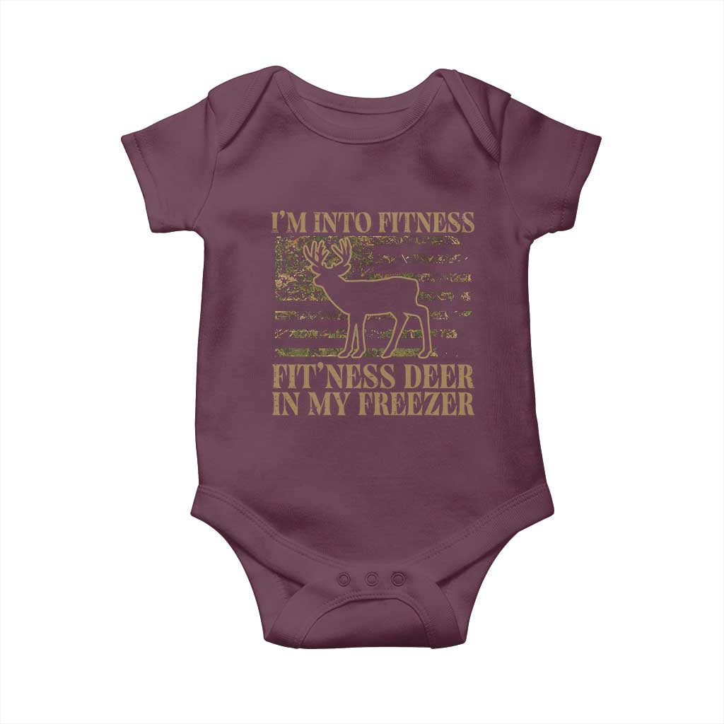 Deer Hunting Baby Onesie Im Into Fitness Fit Ness Deer Freezer Camo American Flag - Wonder Print Shop