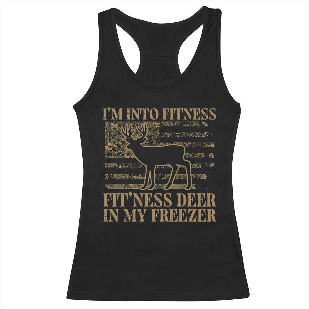 Deer Hunting Racerback Tank Top Im Into Fitness Fit Ness Deer Freezer Camo American Flag - Wonder Print Shop