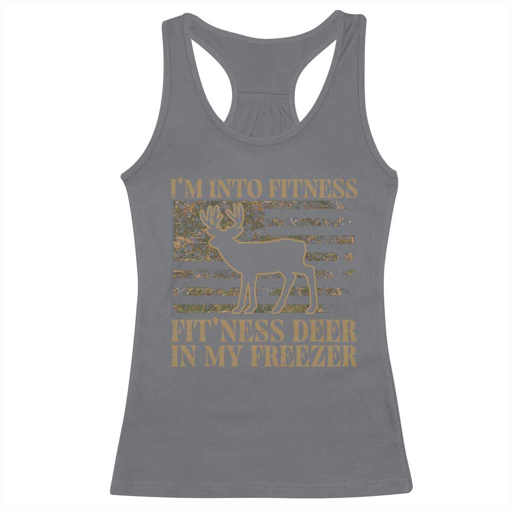 Deer Hunting Racerback Tank Top Im Into Fitness Fit Ness Deer Freezer Camo American Flag - Wonder Print Shop