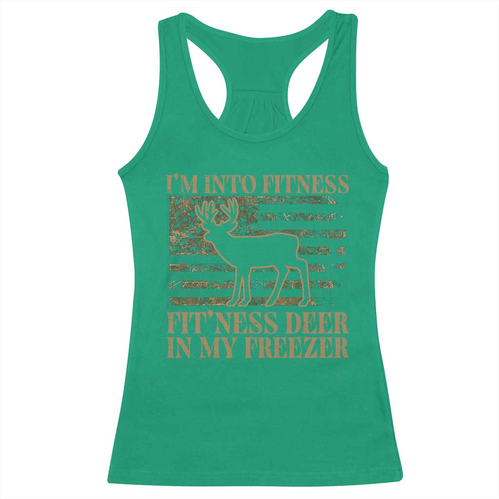 Deer Hunting Racerback Tank Top Im Into Fitness Fit Ness Deer Freezer Camo American Flag - Wonder Print Shop