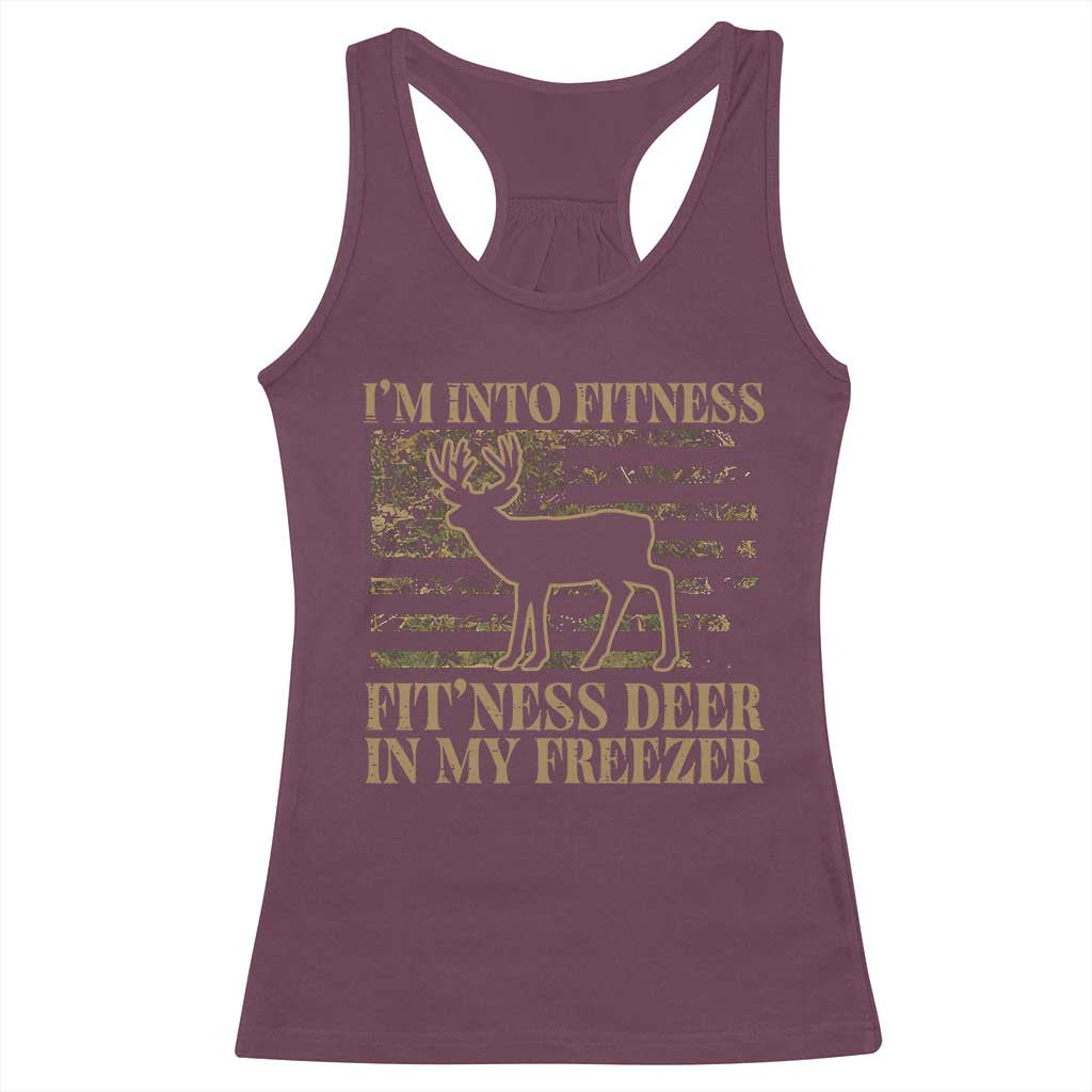Deer Hunting Racerback Tank Top Im Into Fitness Fit Ness Deer Freezer Camo American Flag - Wonder Print Shop