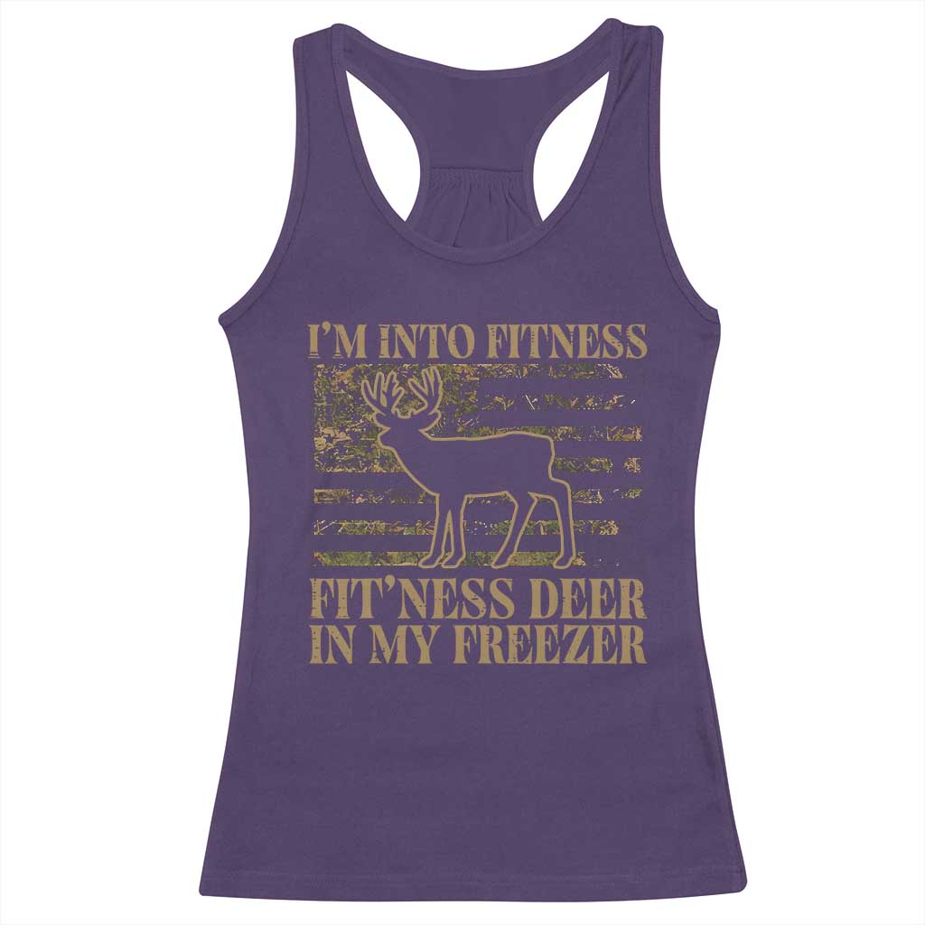 Deer Hunting Racerback Tank Top Im Into Fitness Fit Ness Deer Freezer Camo American Flag - Wonder Print Shop