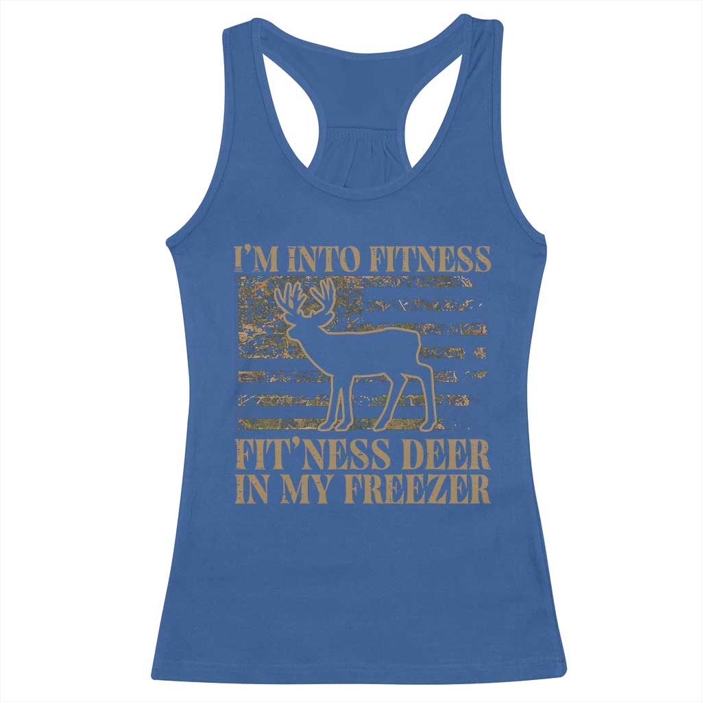 Deer Hunting Racerback Tank Top Im Into Fitness Fit Ness Deer Freezer Camo American Flag - Wonder Print Shop