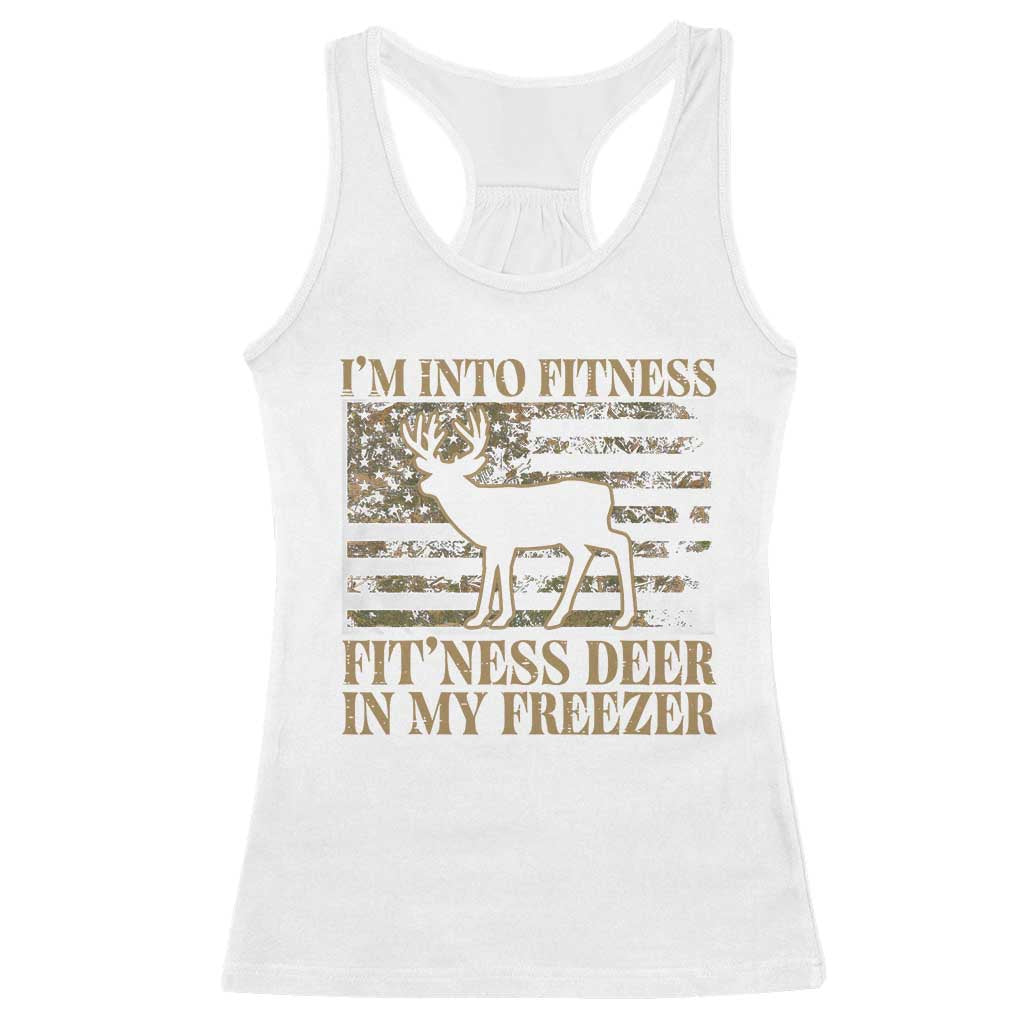 Deer Hunting Racerback Tank Top Im Into Fitness Fit Ness Deer Freezer Camo American Flag - Wonder Print Shop