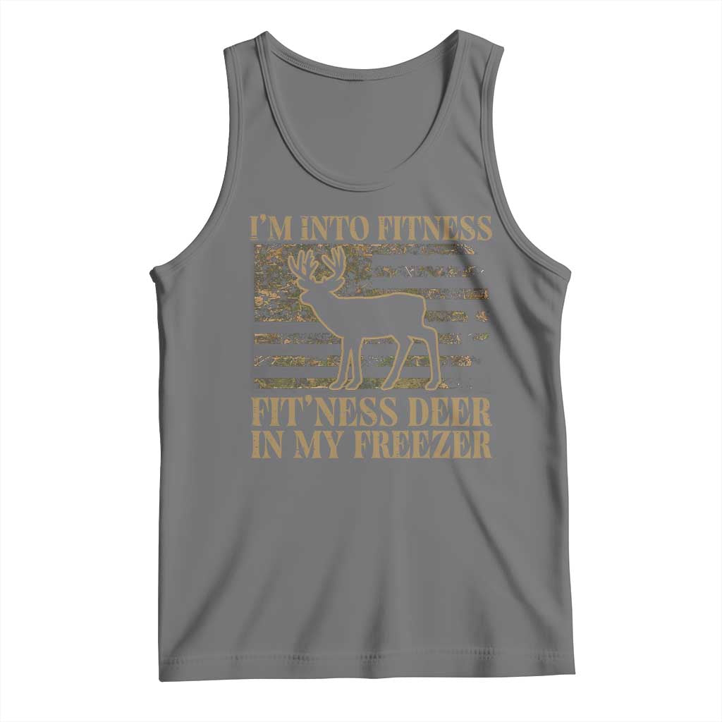 Deer Hunting Tank Top Im Into Fitness Fit Ness Deer Freezer Camo American Flag - Wonder Print Shop