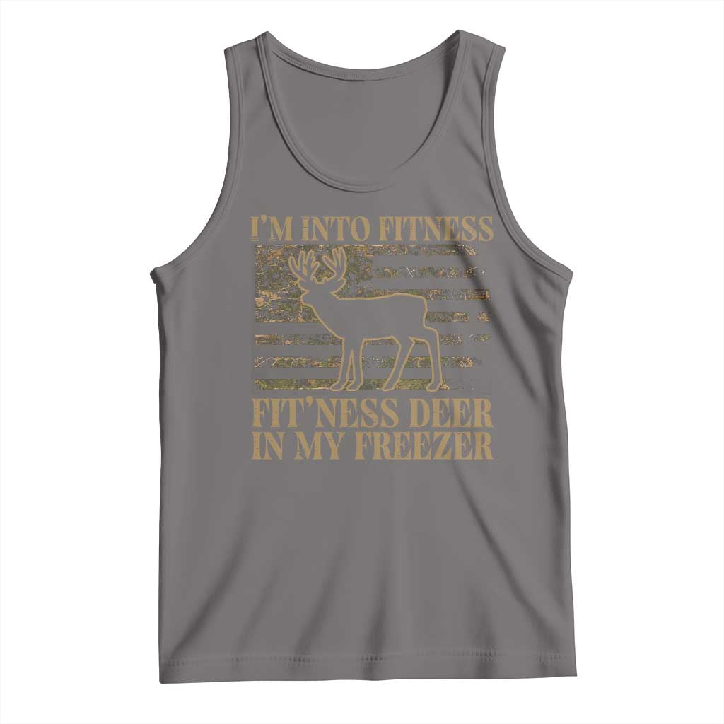 Deer Hunting Tank Top Im Into Fitness Fit Ness Deer Freezer Camo American Flag - Wonder Print Shop