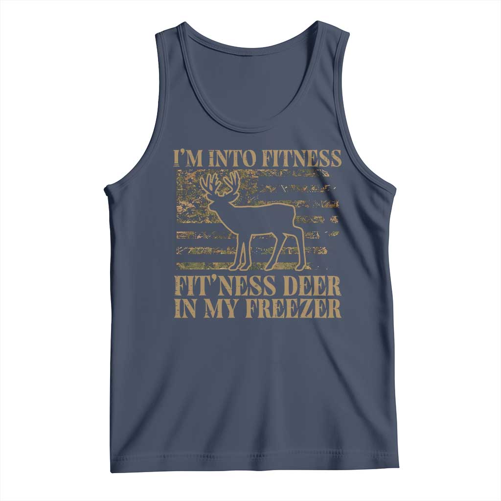 Deer Hunting Tank Top Im Into Fitness Fit Ness Deer Freezer Camo American Flag - Wonder Print Shop