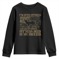 Deer Hunting Youth Sweatshirt Im Into Fitness Fit Ness Deer Freezer Camo American Flag - Wonder Print Shop