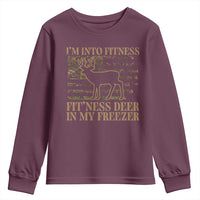 Deer Hunting Youth Sweatshirt Im Into Fitness Fit Ness Deer Freezer Camo American Flag - Wonder Print Shop