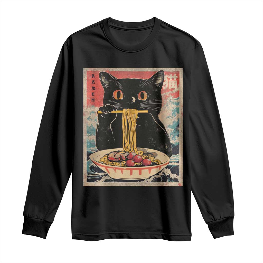 Japanese Ramen Long Sleeve Shirt Funny Graphic Tees Foodies Kawaii Cat Anime Gifts