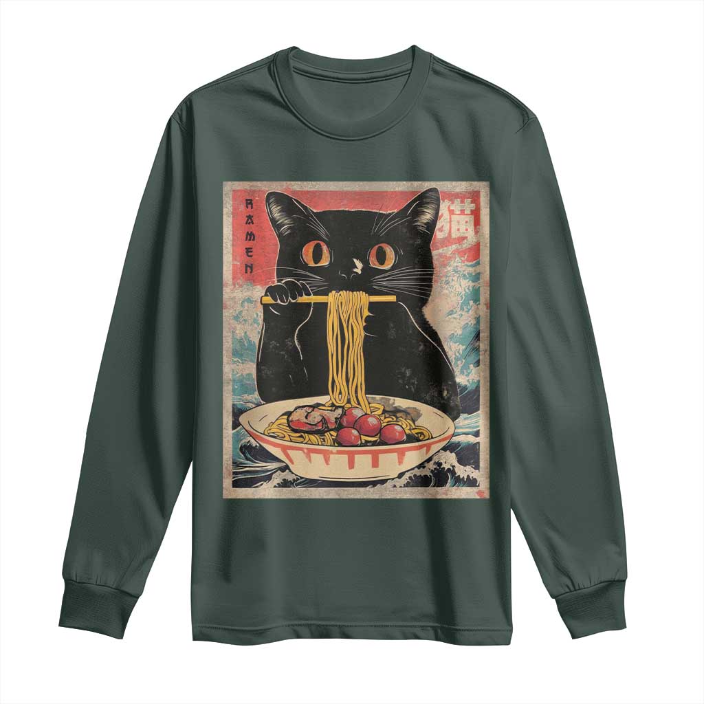 Japanese Ramen Long Sleeve Shirt Funny Graphic Tees Foodies Kawaii Cat Anime Gifts