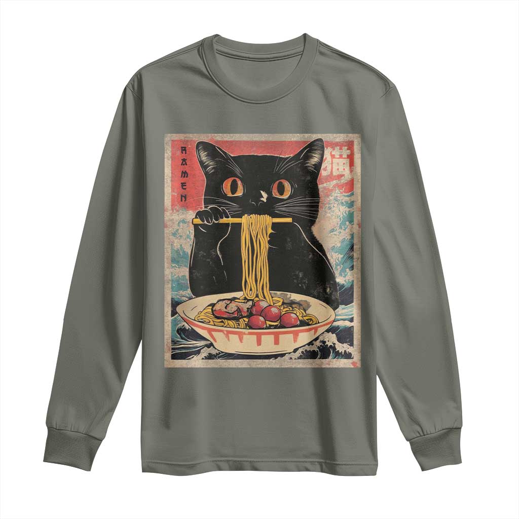 Japanese Ramen Long Sleeve Shirt Funny Graphic Tees Foodies Kawaii Cat Anime Gifts