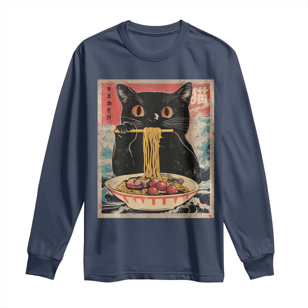 Japanese Ramen Long Sleeve Shirt Funny Graphic Tees Foodies Kawaii Cat Anime Gifts