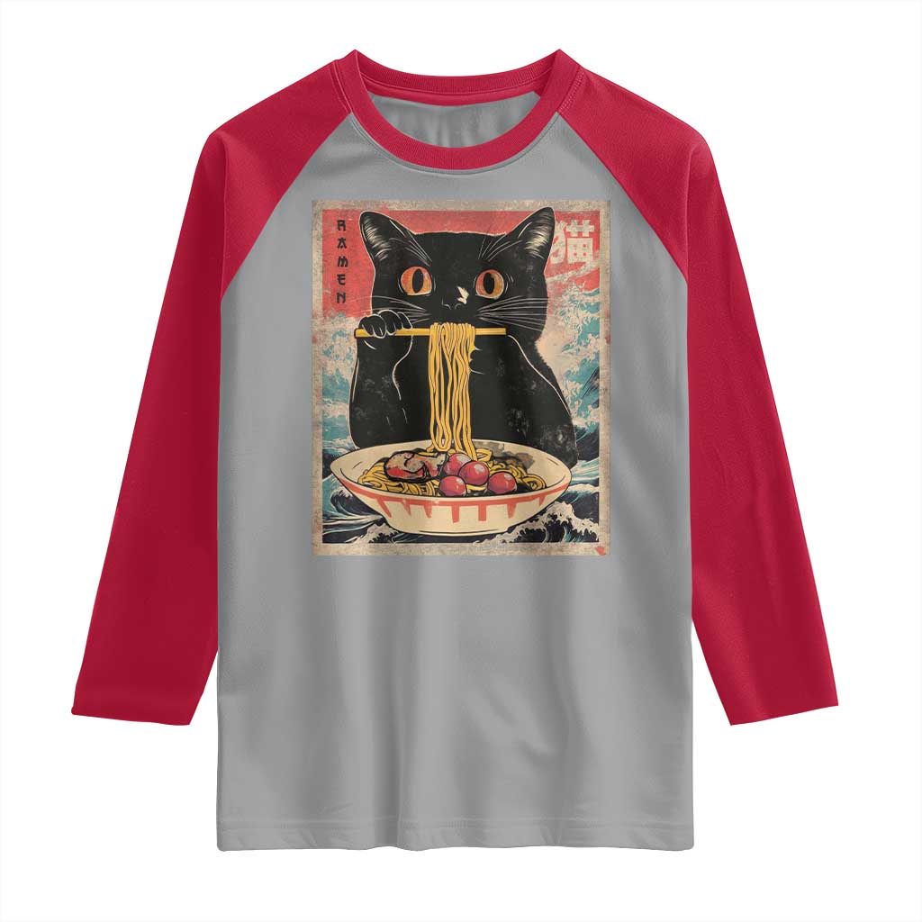 Japanese Ramen Raglan Shirt Funny Graphic Tees Foodies Kawaii Cat Anime Gifts