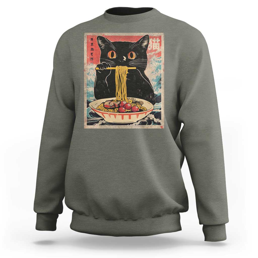 Japanese Ramen Sweatshirt Funny Graphic Tees Foodies Kawaii Cat Anime Gifts - Wonder Print Shop