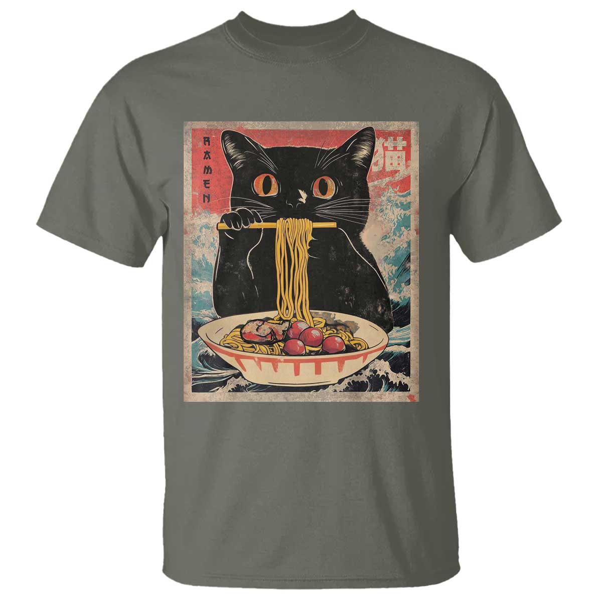 Japanese Ramen T Shirt Funny Graphic Tees Foodies Kawaii Cat Anime Gifts - Wonder Print Shop