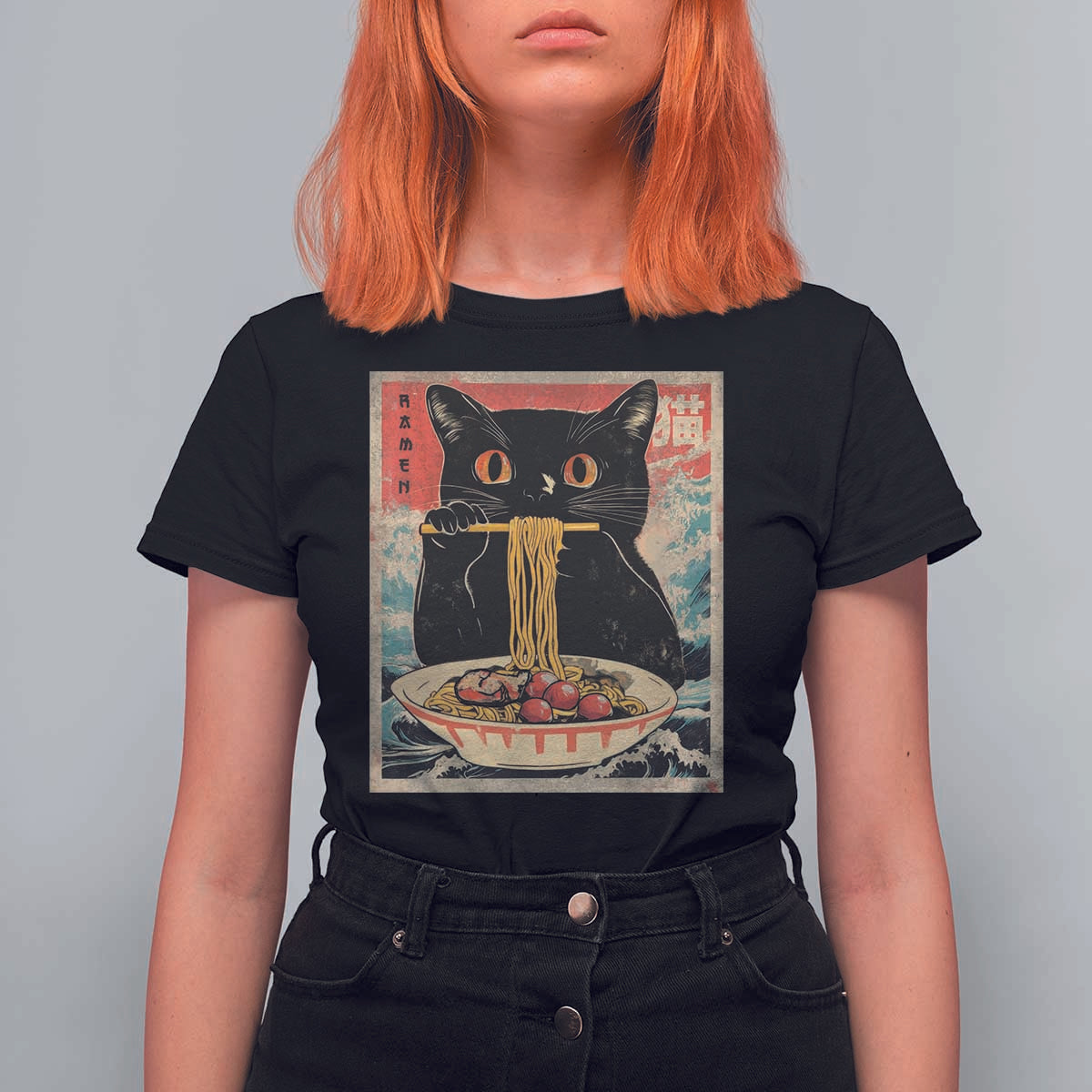 Japanese Ramen T Shirt For Women Funny Graphic Tees Foodies Kawaii Cat Anime Gifts - Wonder Print Shop