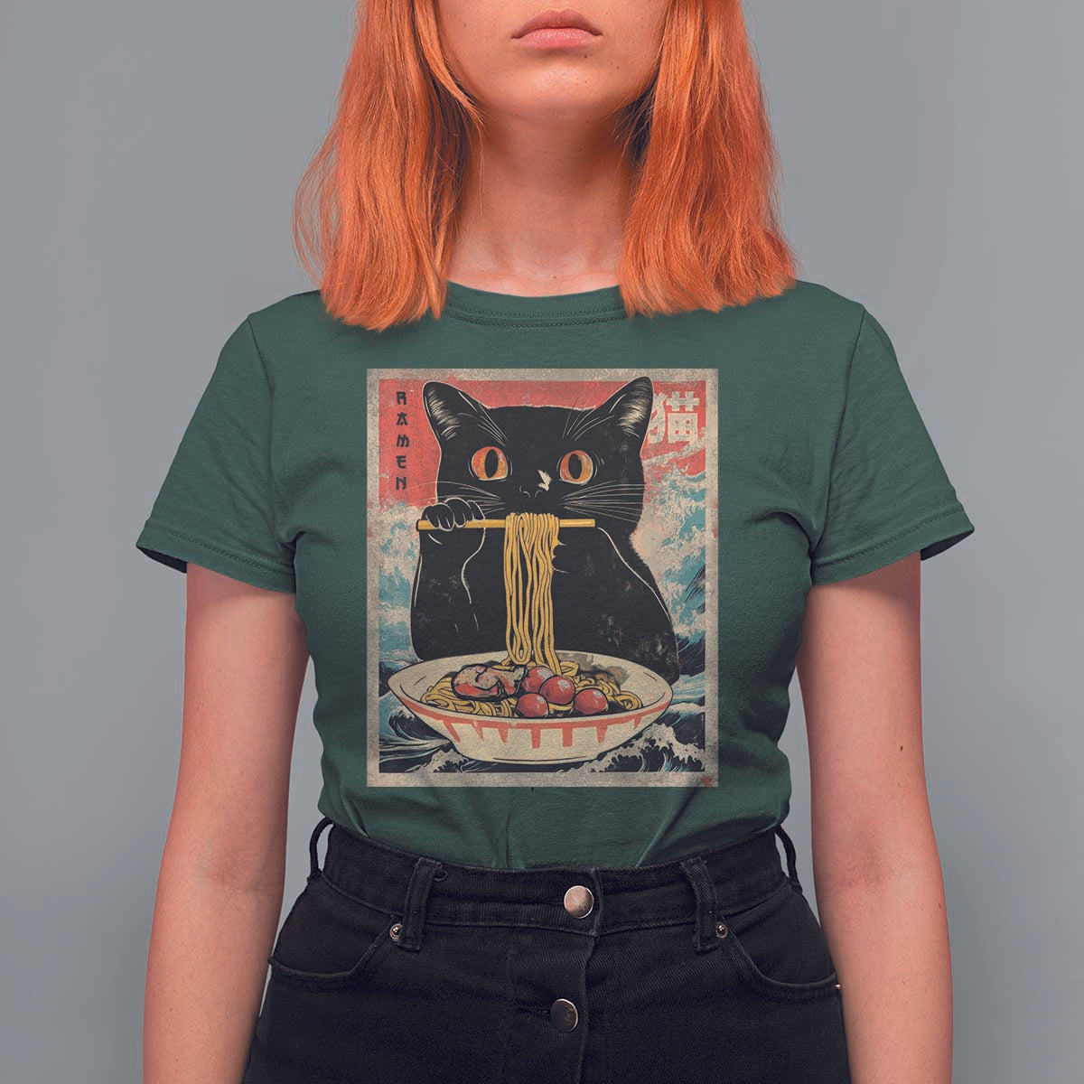 Japanese Ramen T Shirt For Women Funny Graphic Tees Foodies Kawaii Cat Anime Gifts - Wonder Print Shop