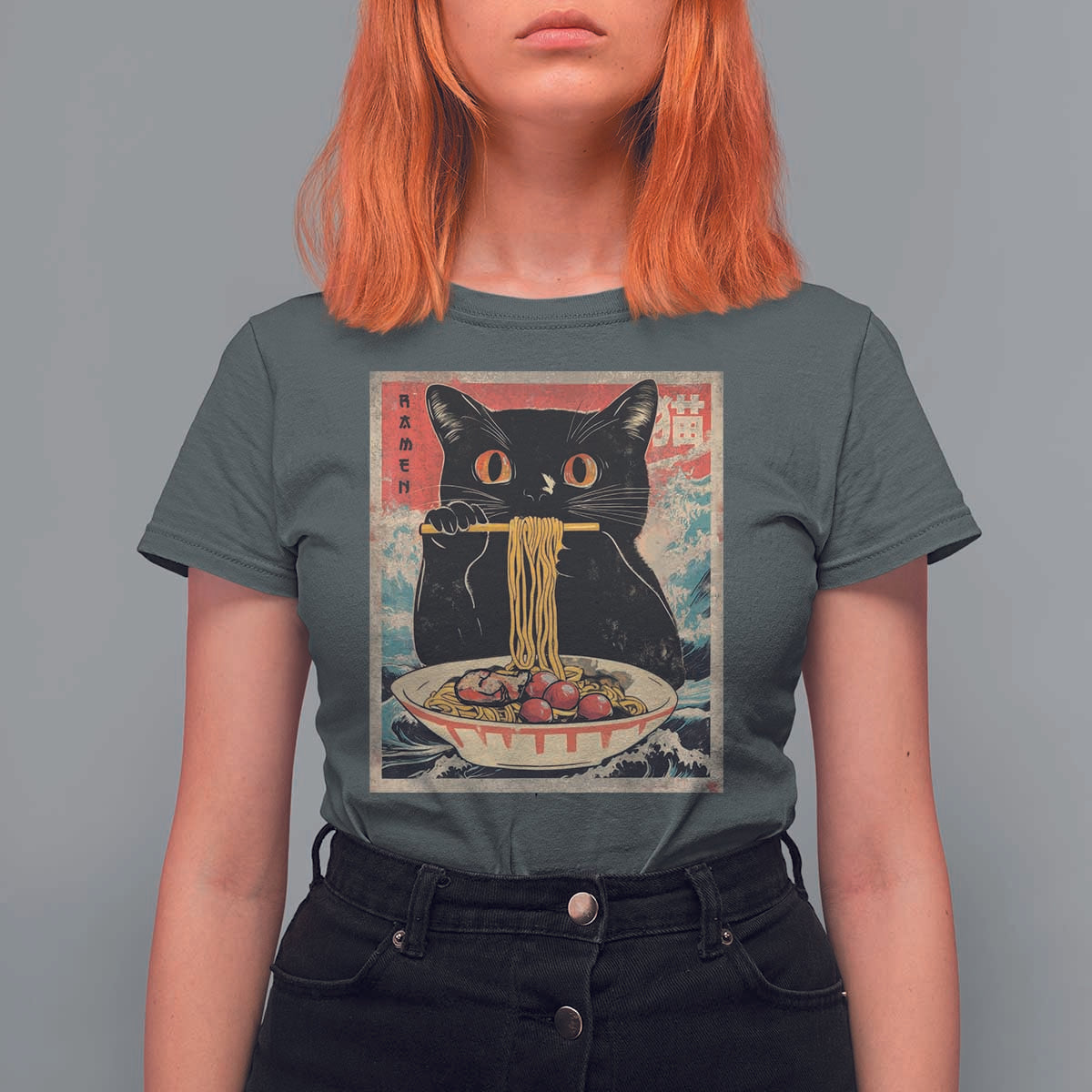Japanese Ramen T Shirt For Women Funny Graphic Tees Foodies Kawaii Cat Anime Gifts - Wonder Print Shop