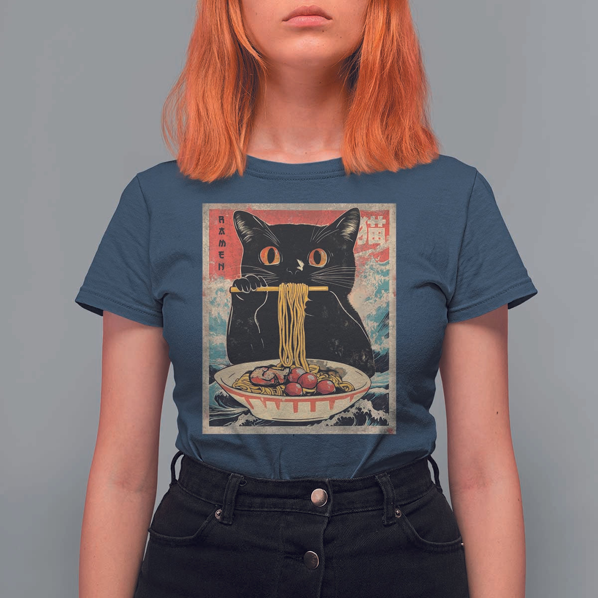 Japanese Ramen T Shirt For Women Funny Graphic Tees Foodies Kawaii Cat Anime Gifts - Wonder Print Shop