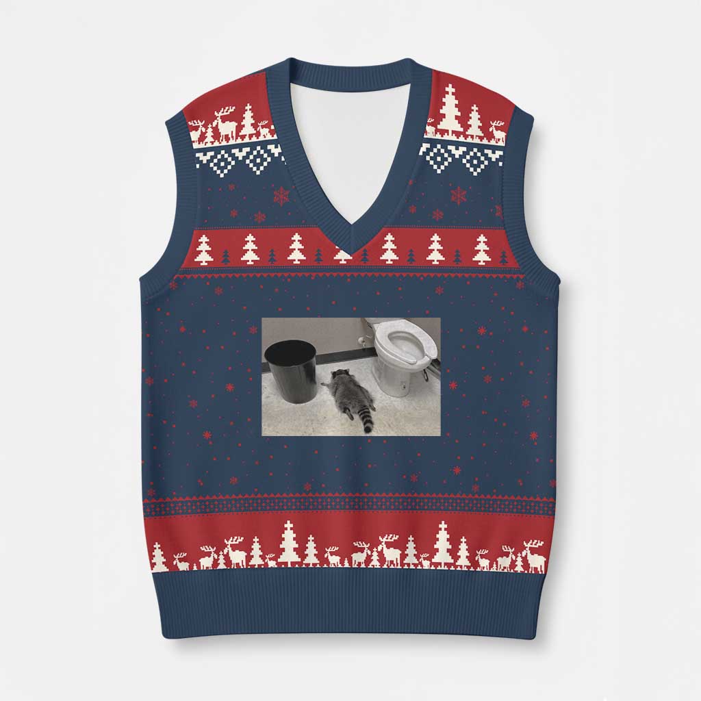 Funny Drunk Raccoon V-Neck Knit Sweater Vest Vintage Liquor Store Trash Panda Memes - Wonder Print Shop