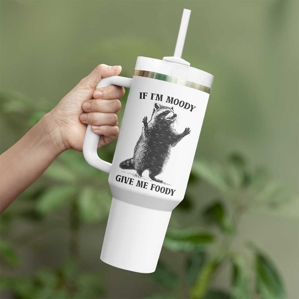Raccoon Meme Tumbler With Handle If I'm Moody Give Me Foody Feral Gag Gift - Wonder Print Shop