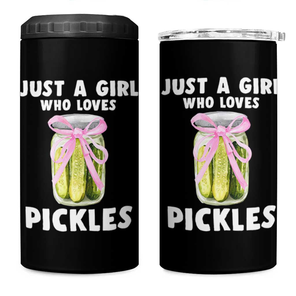Just a Girl Who Loves Pickles 4 in 1 Can Cooler Tumbler Pickle Jars with Coquette Bow - Wonder Print Shop