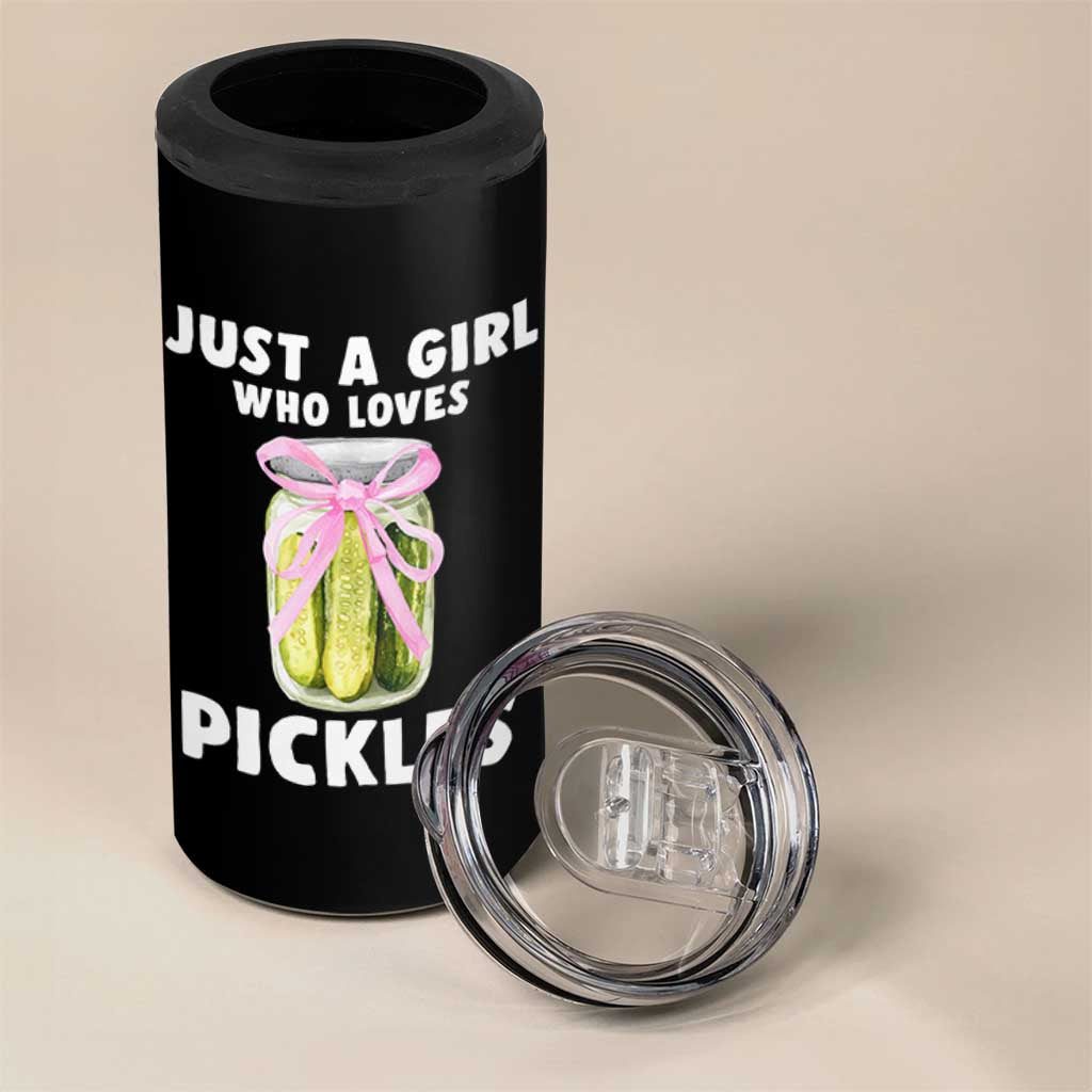 Just a Girl Who Loves Pickles 4 in 1 Can Cooler Tumbler Pickle Jars with Coquette Bow - Wonder Print Shop