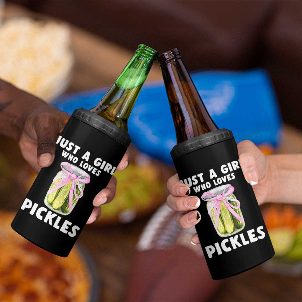 Just a Girl Who Loves Pickles 4 in 1 Can Cooler Tumbler Pickle Jars with Coquette Bow - Wonder Print Shop