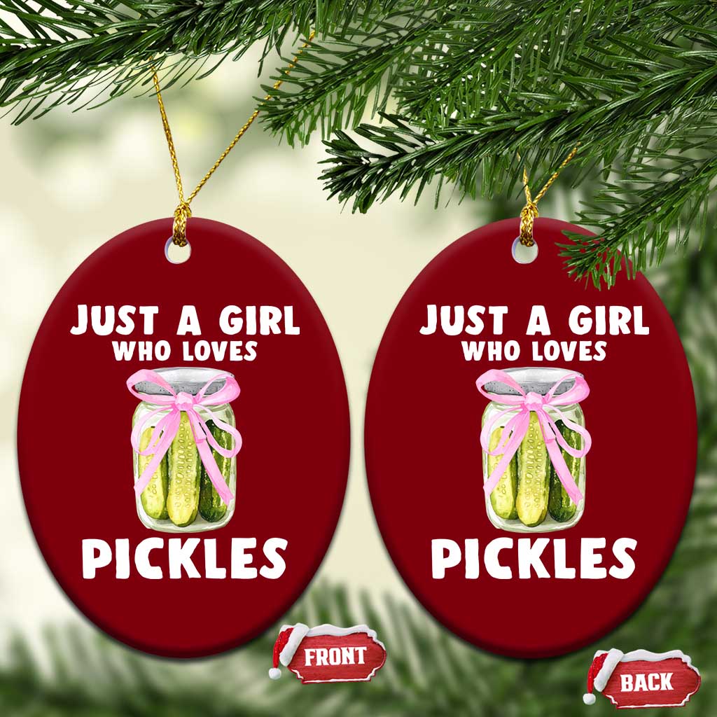 Just a Girl Who Loves Pickles Ceramic Ornament Pickle Jars with Coquette Bow - Wonder Print Shop