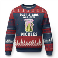 Just a Girl Who Loves Pickles Ugly Christmas Sweater Pickle Jars with Coquette Bow - Wonder Print Shop