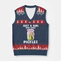 Just a Girl Who Loves Pickles V-Neck Knit Sweater Vest Pickle Jars with Coquette Bow - Wonder Print Shop