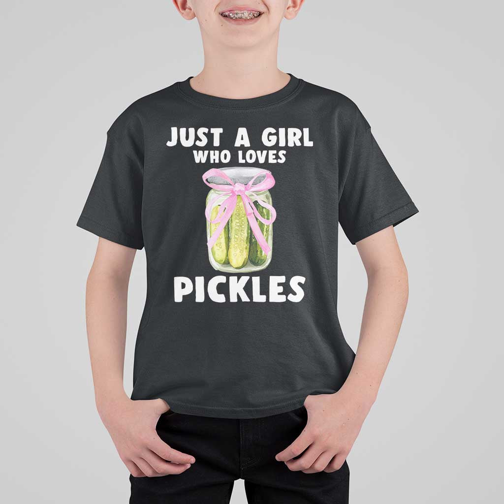 Just a Girl Who Loves Pickles T Shirt For Kid Pickle Jars with Coquette Bow - Wonder Print Shop